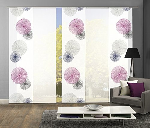 wohnfuehlidee 5er-Set Flächenvorhang, SCOPPIO, Höhe 245 cm, 3X Bedruckt blickdicht/2x Uni Weiss transparent