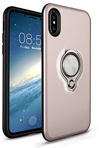 iPhone Xs MAx Case with Ring Holder Stand Bumper Case Shock-Proof and Anti-Scratch Kickstand Phone Holder Phone Grip for iPhone Xs MAX (Rose Gold)