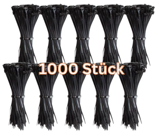 Gocableties Kabelbinder 1000 Stück Schwarz, 150 mm x 3,6 mm mit 18,2 kg Zugfestigkeit, kleine Größe, dünn, UV Beständig Set