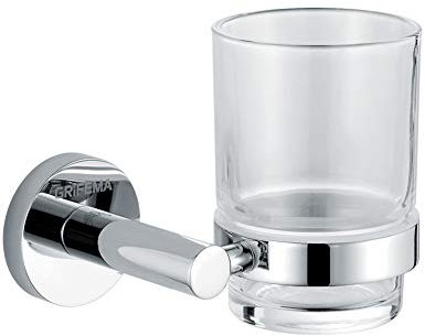 GRIFEMA IBIZA-G30106 Wall Mounted Single Glass Tumbler and Brass Holder For Bathroom or Bedroom,Chrome