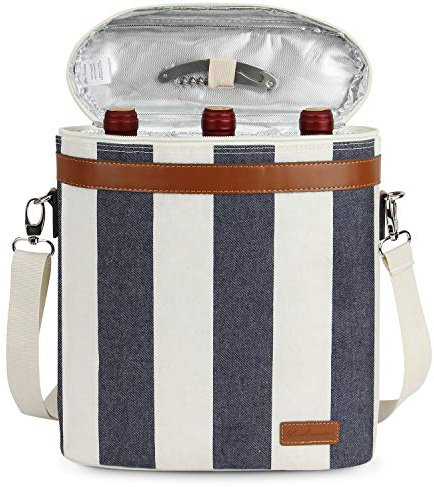 ZORMY Sac isotherme pour 3 bouteilles de vin, transporteur de vin portable avec tire-bouchon et bandoulière pour plage, voyage, pique-nique, transport de vin unique