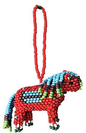 Kleines Perlenpferd Rot Verzierung Figur Weihnachtsbaum Ornament Western Serviettenring Cowboy Urlaub Dekoration Handgefertigt in Guatemala 3,8 x 5,1 cm (Rot)
