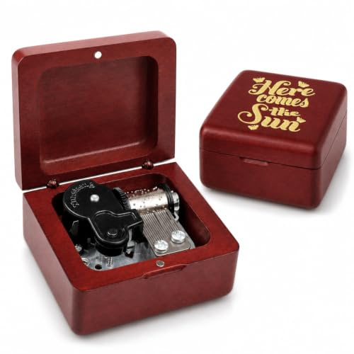 Sinzyo Music Box Vintage Wood Carved Mechanism Musical Boxs Gift For Birthday Valentine's Day Christmas Day(Here Comes The Sun -Wine Red Box)