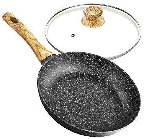 MICHELANGELO Non-Stick Frying Pan 20cm with Bakelite Handle, Small Skillet with Lid 20 cm, Stone-Derived, Black Granite