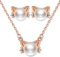 Yumilok Kette Damen Halskette Katzen Damen Ohrringe Ohrstecker Schmuck Set mit Weiß Perle aus 925 Sterling Silber für Damen Frauen Mädchen Roségold
