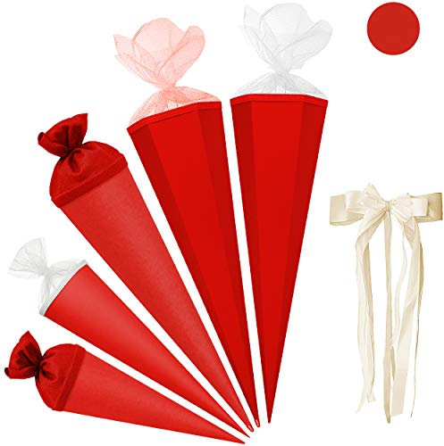 Schultüte - Rohling - ROT - 35 cm - rund - incl. große Schleife - Filzabschluß - mit/ohne Kunststoff Spitze - Zuckertüte - Ursus - Jungen Mädchen - Schultüt..