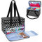 CURMIO Double-Layer Knitting Tote Bag, Yarn Storage Bag with Compartments for Crochet Hooks, Knitting Needles(Up to 14”/35.5cm), Knitting WIP or Accessories, Round Dots(Bag Only)