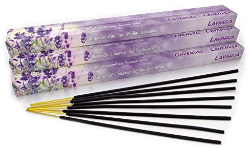 Premium Räucherstäbchen Lavendel: natürlich traditionell aus Indien in fairer Herstellung. Großpackung mit 10 Boxen = 80 Stück je 45min. Entspannung, Meditation & Wellness