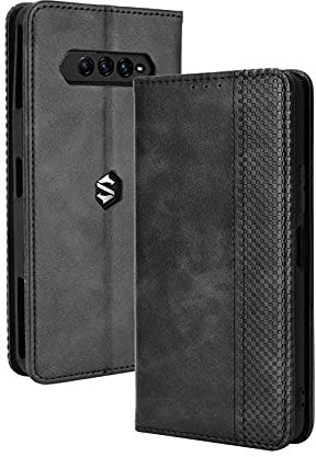 GOKEN Leder Folio Hülle für Xiaomi Black Shark 4 Pro/Black Shark 4, Lederhülle Brieftasche Mit Kartensteckplätzen, Flip PU/TPU Handyhülle Schutzhülle Case Cover mit Ständer Funktion (Schwarz)