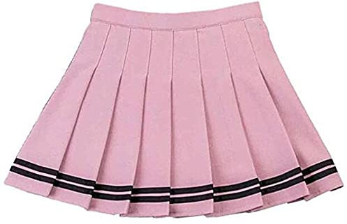 Black Sugar Retro Gonna A Strisce Studentessa Blu Uniforme Marina Nero Basic Pieghe Pattinatrice Ragazza Donna Elastico Corto Midi Gonna Materiale Spesso Solido, Rosa, M