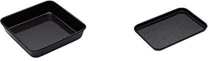 MasterClass MCVITHB13 Square Baking Tin, Scratch Resistant and Induction Safe Steel Oven Tray with Vitreous Enamel Coating, 23 cm, Black & Small Baking Tray, Scratch Resistant Vitreous Enamel, 24x18cm