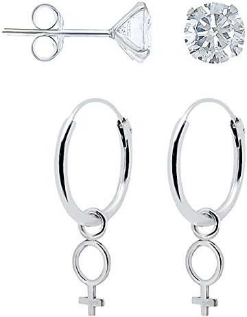 ENTREPLATA Paar Ohrringe aus 925er Sterlingsilber mit 5 mm großen Zirkonen und Paar Venus-Symbol Anhänger-Ohrringe für Damen Mädchen Ohrringe Anhänger und 5 mm große Zirkone.