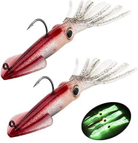 QualyQualy Gummitintenfisch Köder 36g 14cm Leuchtend Tintenfisch Gummiköder Meer Tintenfisch Angelköder Gummi für Zander, Barsch, Forellen, Hechte 2 Stück (2 Stück #E)