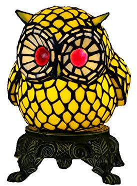 AIBOTY Tiffany Style Bunt Glas Eule Lampen Vintage Kreativität Tiere Nachttischlampe Home Dekorieren Kleine Nachtlichter mit Legierungsfarbe Basis für Schlafzimmer Cafe Bar