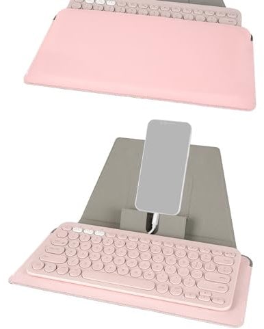 Geekria Compact Keyboard Case, Vegan Leather Travel Case, with Phone and Tablet Holder, Compatible with Logitech K380/Pebble Keys 2 K380s, Magic Keyboard (Pink)