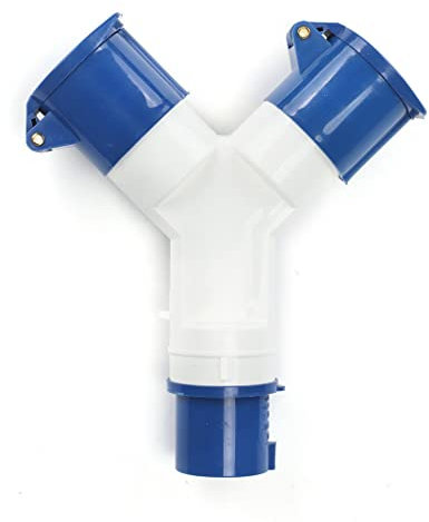 NC 2 Way 16 Amp Splitter 220-250V Electric Mains Hook Up Adaptor Splitter Caravans Camping, Blue + White
