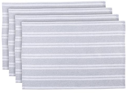 Nicola Spring 4x Grey Stripe 60cm x 40cm Cotton Tea Towels - Absorbent Home Kitchen Catering Oven Glass Dish Cloth Hand Towels