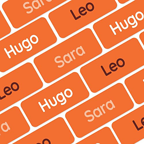 Klebekerlchen® Namensaufkleber Kinder & Erwachsene (120 Stück) – Namensschilder für Kleidung personalisiert – Etiketten selbstklebend für Schule, Kita, Seniorenheim & Beruf - Orange