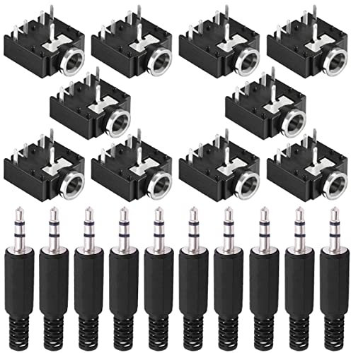 Youmile 10 pezzi PJ-307 Spina audio stereo da 3,5 mm Presa jack 5 pin Adattatore per cuffie audio femmina per montaggio su PCB per audio/video con 10 pezzi Adattatore spina maschio TRS da 3,5 mm