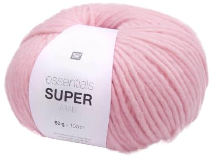 Rico Essentials Super Aran, dicke Wolle Nadelstärke 5, Dochtgarn zum Stricken und Häkeln, 50g 100m (04 rosa)