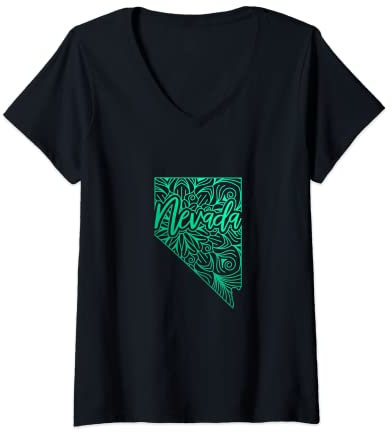 Femme Carte mandala florale Nevada Carson City US T-Shirt avec Col en V
