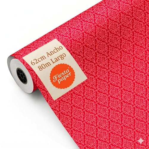 Rouleau de papier cadeau, grand rouleau 62 cm x 80 m • Couleur rouge style VINTAGE • Idéal pour : Magasins Entreprises Emballage cadeau Anniversaires Baby Showers Mariages Décoration