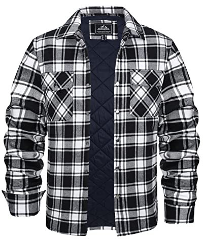 KEFITEVD Hommes Veste Carreaux Bûcheron Flanelle Chaude Blouson Carreaux Extérieur Chemise Carreaux Bûcheron Décontractée,Noir,M