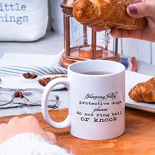 Keramik-Kaffeetasse, schlafendes Baby, schützende Hunde, bitte nicht ringen, Glocke oder klopfen, Keramik-Tassen, Zitate, Mockup-Tasse aus Keramik, Kaffeetasse, Geschenk für Kaffeeliebhaber, 325 ml