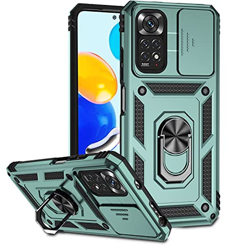 XINYEXIN Funda para Xiaomi Redmi Note 11 4G / Redmi Note 11S, Funda Cubierta de cámara Deslizante con Magnético Anillo Soporte, Militar PC + TPU Bumper Antigolpes Carcasa Rugged Caso - Verde