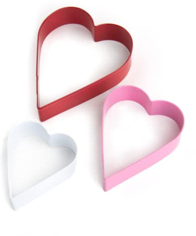Cookie Cutter Kingdom - Lot de 3 emporte-pièces de Saint-Valentin – Emporte-pièces en forme de cœur – Blanc, rose, rouge – Moules à biscuits pour gâteaux, biscuits et sandwichs (cœur – Lot de 3)