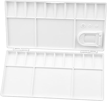 Watercolour Paint Palette with Thumb Hole Brush Holder, Jagowa Folding Plastic Palette Tray for Students Kids Painting Teaching,White,21 x 20 cm