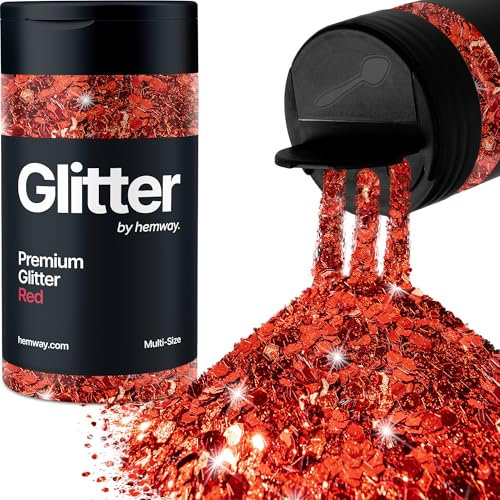 Hemway Premium Glitter Shaker - Red | 120g Multi Size Halloween Metallic Flake Sequins for Resin & Epoxy Crafts | Craft Supplies for Decorating Masks, Nail, Face, Bunting, Art