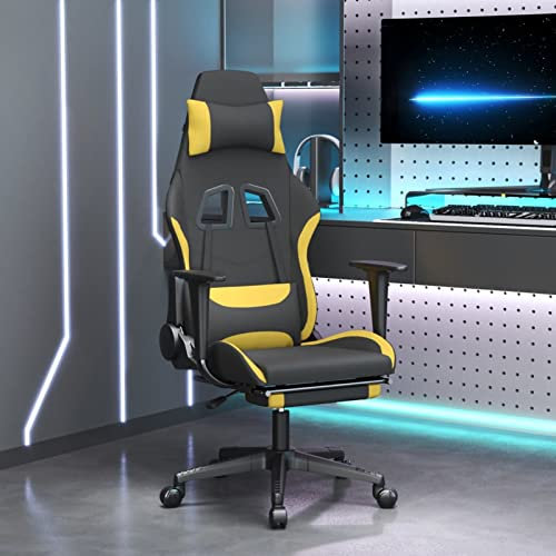 JUNZAI Gaming-Stuhl mit Fußstütze, Pc Stuhl, Gaming Sessel, Gamerstuhl, Stühle Fürs Arbeitszimmer, Stühle Für Gaming, Computerstuhl, Playstation Sessel, Schwarz und Gelb Stoff