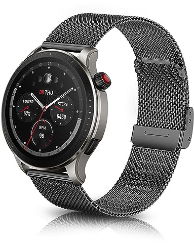 ToVioc 22mm Watch Strap for Amazfit Bip 6/5/5 Unity, Active Max, Woven Stainless Steel Metal Replacement Watch Strap for Amazfit Balance 2/1, T-Rex 3 Pro 48mm, GTR 4/3 Pro/3/2e - Black