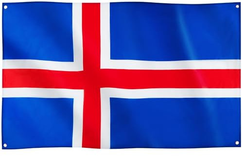 Runesol Drapeau d’Island, 91x152cm, 3ft x 5ft, 4 Anneaux, œillet dans chaque coin, Islandais, Islandia, Terre de feu et de glace, Drapeaux Premium, Intérieur, Extérieur, Bannière, Couleurs vives