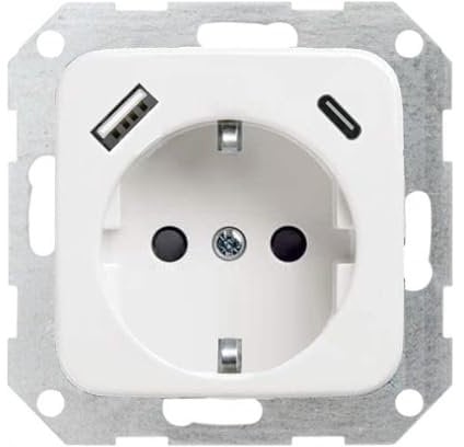 230 V Steckdose mit USB-A & USB-C, max. 3.400 mA, Wandsteckdose Unterputz, passend für BUSCH-JAEGER Reflex SI 214, Alpinweiß, Weiß