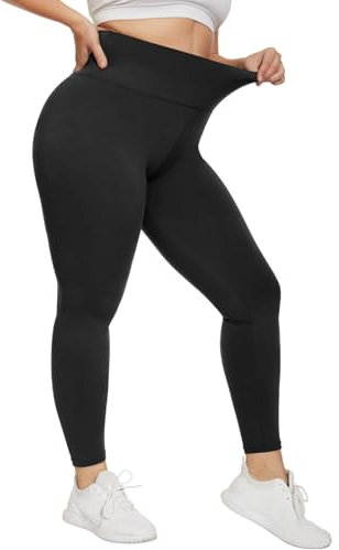 HIPOWER Leggings Damen High Waist Leggins Große Größen Blickdicht Schwarz Sportleggins Lang Bauchweg Plus Size Sporthose Elastische Yoga Pants Laufhose(Schwarz,4XL)