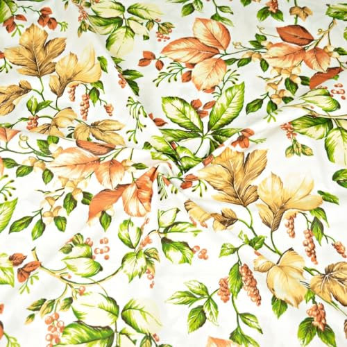 Textrend Baumwollstoff Stoffe Meterware - Stoff zum Nähen - 100% Baumwolle - Baumwollstoff mit Blättern - Stoffe Meterware (Herbst Ebereschenblätter und -zweige auf weißem Hintergrund)