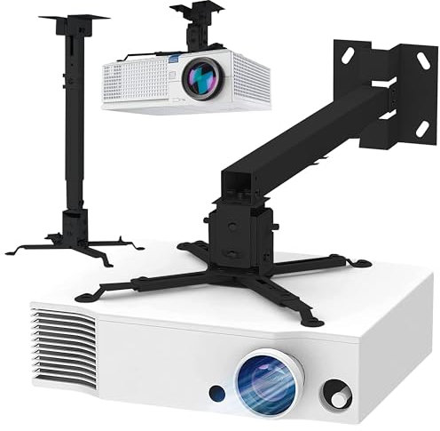 ABIS Universal Wall/Ceiling Projector Mounting Bracket Kit - 15° Tilt Flexible Installation - 43-65 cm Stand Holds 15kg - Adjustable Head Hanging Kit for Home (Black)