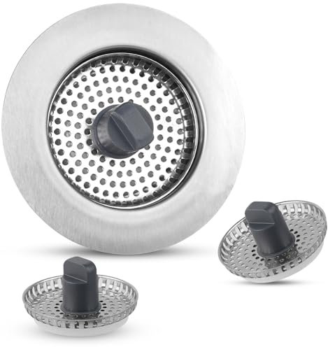 iFealClear Upgraded 3-in-1 Kitchen Sink Plug with 3 Baskets, Odour-Blocking & Anti-Clogging, Stainless Steel Sink Strainer, Fits Sink Holes' Diameter of 72-86 mm, Depth > 28 mm