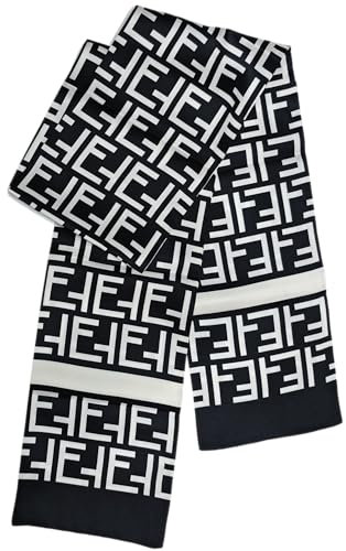 GIMIRO Satin Seidenschal Doppelschichten 150 x 16cm Krawatte Blumen Taillengürtel für Blazer, Mantel, Kleid (5# Black/White Unisex)