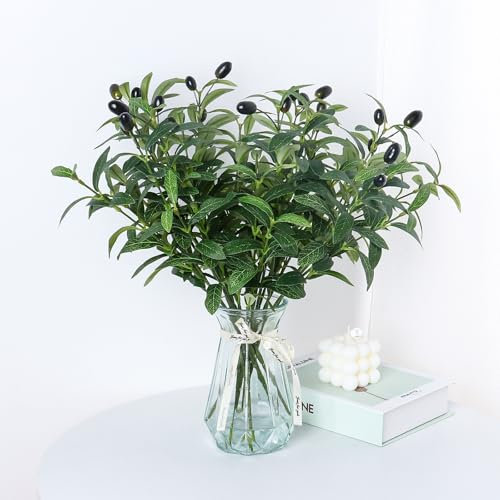 VaryFloral 6 Pièces Plante Artificielle Interieur Branche Artificielle 45cm Branches d'Olivier Artificielles Fausses Plantes avec des Fruits Olivier Artificiel Tige pour Vase Bouquets Mariage Maison