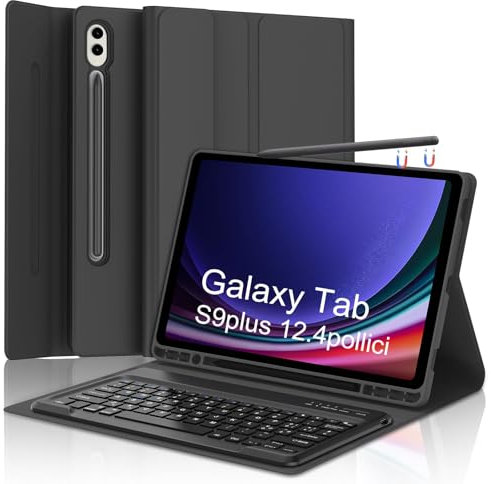 Occtingkind Teclado para Samsung Galaxy Tab S10 Plus 2024 12,4 pulgadas, Galaxy Tab S9 Plus/S9FE Plus 2023, funda Bluetooth italiana extraíble teclado para Samsung S10+/S9+/S9 FE+, negro