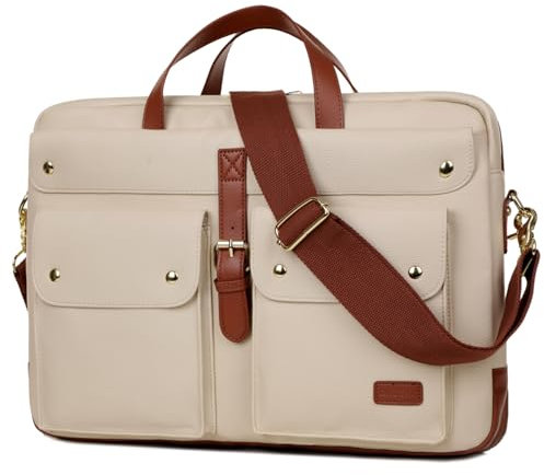 Baosha Faux Leder Laptop Tasche 15.6-17.3 Zoll Damen Aktentasche Schultertasche Notebook Tasche Business Taschen für Frauen BC-07 (Beige)
