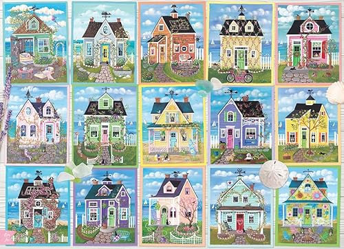 Cobble Hill Puzzle mit 1000 Teilen, Küstenhäuser, Beispielposter enthalten
