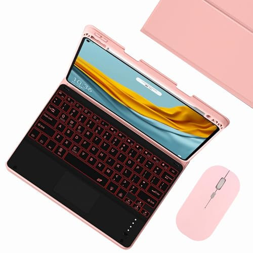 GUPENAA Custodia con Tastiera per Xiaomi Pad 6S PRO 12.4 2024 con Touchpad, 7 Colori Retroilluminati, Tastiera Bluetooth Wireless Rimovibile Magnetica con Mouse,Rosa