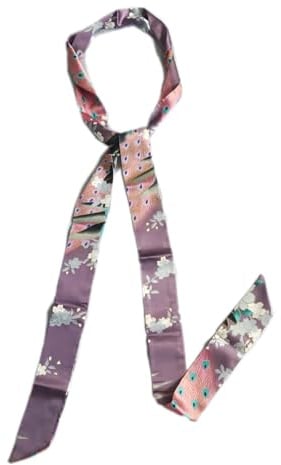 Prettystern extra-lang Damen 2-lagig schmal Satin Krawatten-Schal Halstuch bunt bedruckt Kleid stoff-gürtel für Fühling und Sommer Lila
