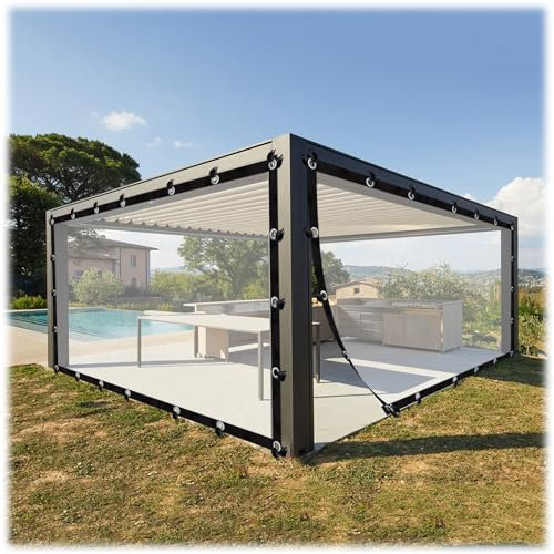 Wasserdichter Outdoor-Vinylvorhang, Kunststoffplane mit Ösen für Pergola, Terrasse, Veranda, Pavillon, transparente Trennplane, Vorhänge für Privatsphäre