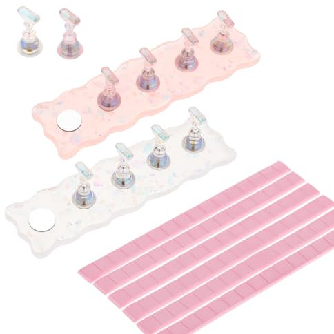 2 Sets Nail Stand for Painting Nails, Nails Display Practice Art Magnetic Fake Nail Holder for Press On Nails Stand for False Nail Designs with 90 Pcs Reusable Putty for Home DIY Salon(Pink+White)