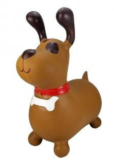 cavernedesjouets Skippy Chien Sauteur Marron Gonflable Enfant, Bebe 18 Mois - jusqu'a 20 kg - Ballon Sauteur Animal - Set Jouet motricite + Carte Tigre